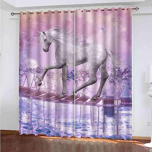 Vorhang Blickdicht Schlaufenschal Fantasy-Einhorn 2 Stücke 170 X 200 cm (B X H) Verdunkelungsvorhang Schlaufen Gardinen Für Wohnzimmer Schlafzimmer Kinderzimmer Verdunklungsvorhänge