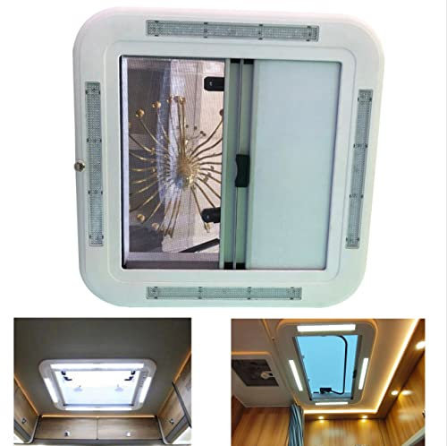Motorhome RV Skylight Roof Vent Window Hatch with LED Light Lighting, RV Window Skylights Blinds, Camper RV Vent Covers for Roof Top, Trailer Skylight Lamp RV Caravan Motorhome Accessories(774*574MM)