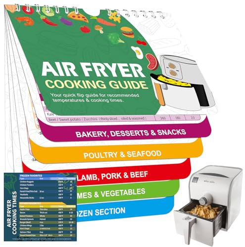 GROVL Air Fryer Magnetic Cheat Sheet 2 PCS Recipe Cook Guide Book Celsius Centigrade Fahrenheit Cook Times Chart Cooking Measurements for Food Air Fryer Accessories Recipes Reference Guide