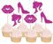 Xsstarmi 24 Pack Pink Glitter Princess Cupcake Toppers Doll Head Lip High Heel Cupcake Topper Girl Birthday Theme Cupcake Picks for Baby Shower Girls Birthday Party Cake Decorations