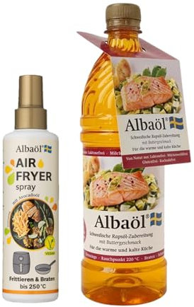 Albaöl - Air Fryer Spray, 190 ml Flasche + Albaöl, 750 ml Flasche I Geeignet für alle Heißluftfritteusen und andere Kochanforderungen bei Temperaturen bis zu 250°C