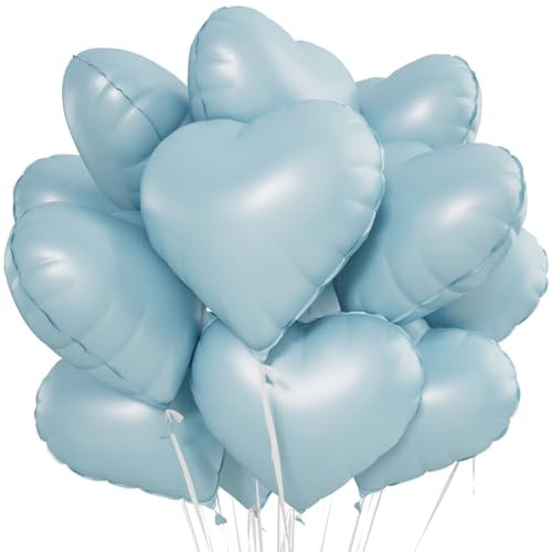 Herz Folienballon Baby blau 20 Stück,Cremeblau Herz Helium Luftballons,Heliumballon Herzen,Herzluftballons,Herzform Folienluftballon Herzballons für Geburtstag Hochzeit Valentinstag