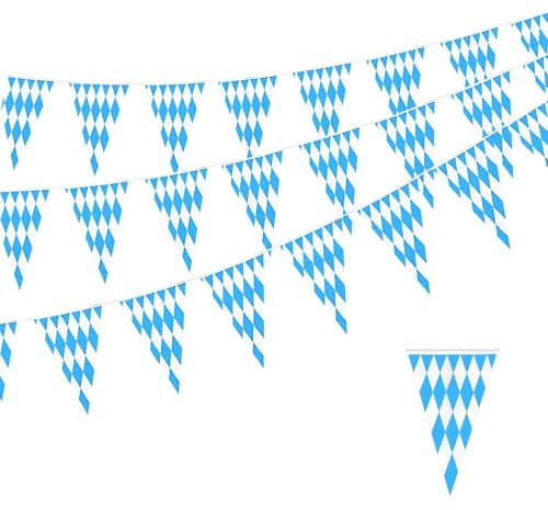 30M Oktoberfest Deko Wimpelkette,Bayern Party Girlande,Bayerische Dekoration,Bayrische Bierfest Blau Weiß Wimpel-Banner-Flagge Set,Bier Fest Abend Wimpelgirlande,für Biergarten Décorative(20×30cm)