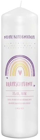 PhotoFancy® - Personalisierte Konfirmationskerze - Fotokerze mit eigenem Foto/Text bedrucken lassen - Kerze mit Konfirmations-Design: Segensstern - 29 cm Höhe