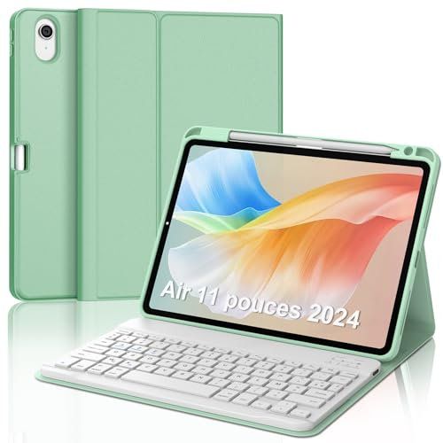 AVNICUD Clavier pour iPad Air 11 2024/2025 (M2/M3)/ Air 5ème/4ème génération 10.9, Coque Clavier pour iPad Pro 11 4/3/2/1 Gen, Clavier Français AZERTY Magnétique Détachable Bluetooth, Vert Clair