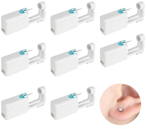 BRITECO 8pcs Disposable Ear Piercing Kit - Sterile Guns with Built-in Earrings, Safe and Easy Self-Use, Professional Ear Piercing Tool for Home, Hygienic and Convenient, Includes Cleaning Swabs