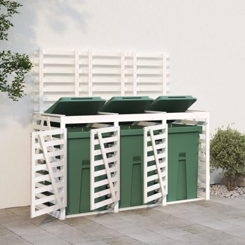 Cache-poubelles 3157692 pour 3 poubelles en pin massif Blanc