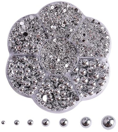 JIHUOO 5600 Pcs 2-10 mm Half Round Resin Pearls Flat Back Pearl Beads Nail Art Pearl Beads AB Color Craft Beads Face Makeup Pearls Phone Case Decoration Charms Silver