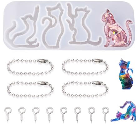 PandaHall Silikonform mit Treibsand-Katze, Epoxidharz-Formen mit Schrauböse, Kugelketten für DIY-Schlüsselanhänger, Basteln, Schmuckherstellung