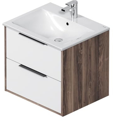 AM.PM Waschbeckenunterschrank Hängend mit Waschbecken, Badezimmerschrank, Badmöbel Set für Badezimmer, Badschrank, Waschtischunterschrank mit 2 Schubladen, 60 cm breit, Weiß glänzend