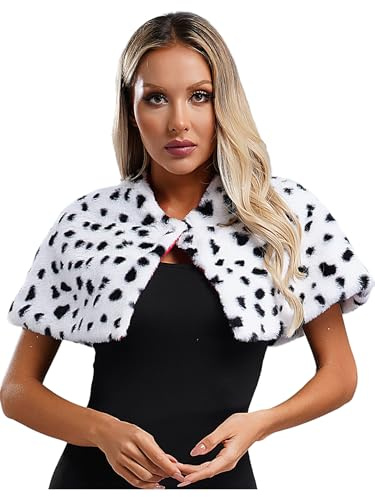 FEESHOW Damen Dalmatiner Schal Stola Warme Kunstpelz Bolero Jacke Halloween Fasching Kostüm Mottoparty Zubehör Wraps Tücher