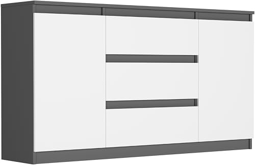 Framire Kommode mit Schubladen und Schränken Anthrazit Mix Weiß, 140 x 40 x 76 cm - Modern R140S3