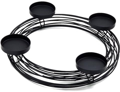Design Adventskranz Rings aus Metall - Kerzenleuchter Advent Kerzenhalter Scandi (Schwarz)