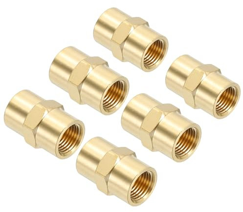 PATIKIL 1/8 x 1/8 Ottone NPT Accoppiatore, 6pz Femmina Esagonale Raccordo per Tubi per Impianti Idraulici Domestici Basi Doccia, Oro