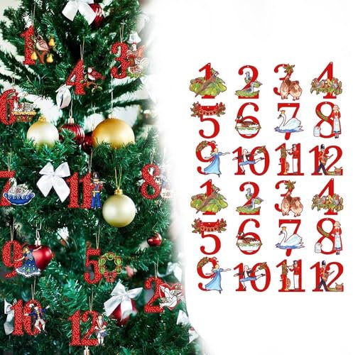 12 Days of Christmas Ornaments Rustic Cute Xmas Ornaments Vintage Wooden Classic Song Hanging Pendants Christmas Tree Decorations Party Supplies Xmas Gifts