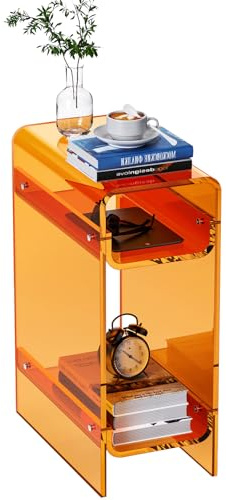 Dewrhiixe Beistelltisch aus transparentem Acryl, schmal, schmaler Beistelltisch für kleine Räume, schmaler Nachttisch, Nachttisch für Schlafzimmer, Wohnzimmer, Büro (Orange, 22×40×55cm)