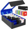 AOBOPLE Karten Box für 3900+ Karten,5 Reihen Sammelkarten-Aufbewahrungsboxen mit 48 Kartenteilern,Magnetische PU Leder Sammelkarten Box Deck Box für TCG,MTG,Sports Karten (Schwarz Blau)