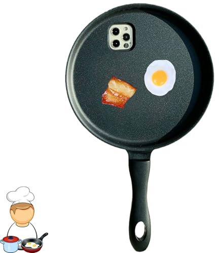 Frying Pan Phone Case, Funny Fried Egg Pan Phone Case, Weird Halloween Pan Phone Case for iPhone 16/15/14/13/12 Pro Max, (16) Black