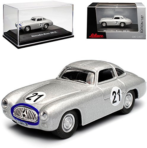 Mercedes-B SL-Klasse 300SL Coupe Silber W198 Prototyp Rennwagen Nr 21 1954-1963 Flügeltürer H0 1/87 Schuco Modell Auto