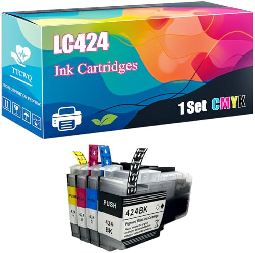 LC424 Ink Cartridges Compatible with Brother DCP-J1200W Printers, High-Yield Ideal for High-Volume Printing (1 Set)