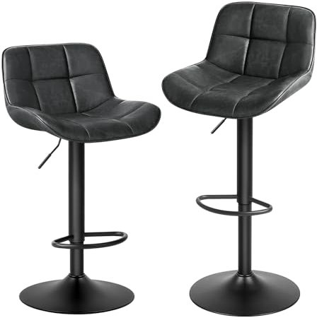 EUGAD Barhocker 2er Set, höhenverstellbar 360° drehbar, Barstuhl mit Rückenlehne Fußstütze, Polsterhocker mit Kunstleder, ergonomischer Hocker im Bar, Sitz 49x36 cm, aus Metall, Anthrazit