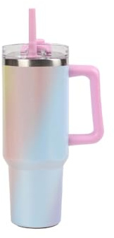 IDRINK - Tumbler Thermosflasche für unterwegs, 1,2 l mit Griff und Strohhalm (Macaron)