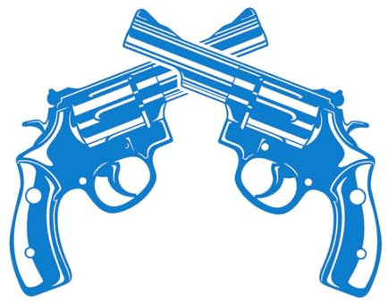 Vinyl-Wandaufkleber-Dekor Gun Shop Waffe Revolver gekreuzte Pistolen Mann 68x87.2cm Einfache Anbringung Blau