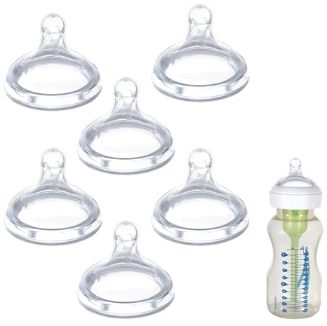 6 Pack Replacement Nipples Compatible with Dr Brown Wide Bottle, Silicone Nipples for Bottle, BPA-Free, Durable and Soft Nipple (M, Medium Flow)