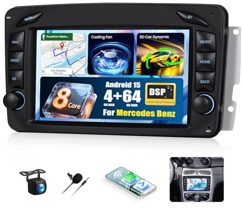4G+64G 8 Core Qualcomm Snapdragon Android 15 Radio para Mercedes Benz C CLK G Klasse W203 W209 W463 Viano Vito W639 CarPlay Android Auto Pantalla de 7 Bluetooth FM RDS GPS WiFi SWC DSP/EQ