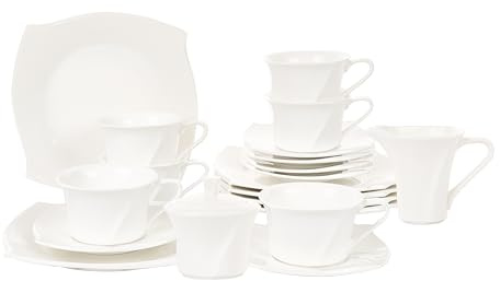 STEINWOHN Retsch Arzberg Porzellan Frühstücks- & Kaffeeservice 20-teilig – Creme-Weiß – Spülmaschinenfest & Mikrowellengeeignet