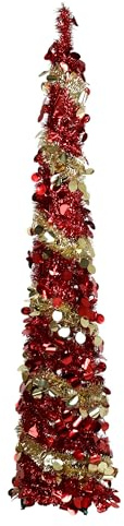 Totò Piccinni Albero di Natale POP UP slim artificiale con apertura semplice e veloce salvaspazio (Rosso/Oro (Senza Luci), 180 Cm)