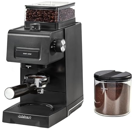 Cuisinart Moulin à café conique pour espresso et café | 35 Réglages | Trémie à Grains de 225 g avec Couvercle à Joint en Silicone | Compatible Porte-Filtre | Inclus : Cuillère & Brosse de Nettoyage