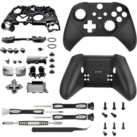 Kit de boîtier de rechange pour manette Xbox One Elite Series 2 - Pièces de rechange - Coque complète - Façades - Cadre central - Boutons ABXY LT RT - Accessoires pour pare-chocs LB RB - Noir