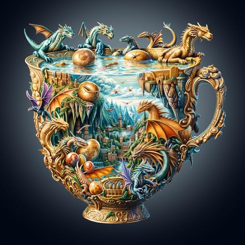WOODBESTS Holzpuzzles für Erwachsene, Fantasy-Drachenbecher-Puzzles mit 3D-Effekt, Puzzles für Erwachsene, Geburtstagsgeschenke für Frauen und Männer (L-34 × 34 cm, 235 Teile)