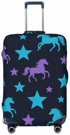 asbwuo Gepäckhülle mit Einhorn- und Sternenmuster in Blau und Lila, elastisch, waschbar, passend für mittlere Koffer (22-24 Zoll)