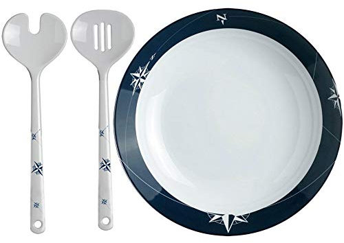 Marine Business northwind Saladier et Couverts de Service en mélamine, Blanc et Bleu, 25 x 25 x 7 cm, Lot de 3