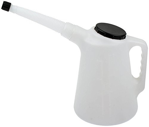 ASTA Jarra medidora 5L con boquilla flexible y tapa, gasolina, diésel, aceite, blanca, polietileno de alta densidad