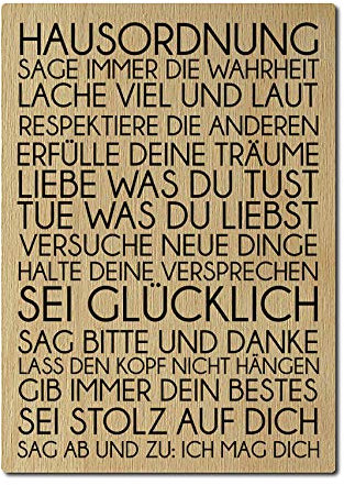 Interluxe Postkarte aus Holz Hausordnung Karte Einweihung Geschenk Spruchkarte