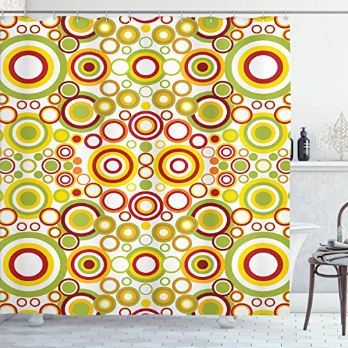 Ambesonne Geometric Shower Curtain, Circles Round Disk Disc Shapes Dots Swatches in Contrast Design Colorful Print, Cloth Fabric Bathroom Decor Set with Hooks, 69 W x 70 L, Green Yellow