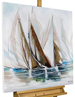 KunstLoft Leinwandbild | 100% HANDGEMALT | 80x80cm | Gemälde 'Auf hoher See' | Schiffe & Boote | Braun | Wandbild Wohnzimmer