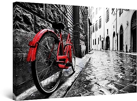 Startonight Leinwandbilder Schwarz und Weiß Fahrrad rosa, Doppelansicht Überraschung Modernes Dekor Kunstwerk Gerahmte Wand Kunst Ursprüngliche Fertig zum Aufhängen Schlafzimmer 60 x 90 cm