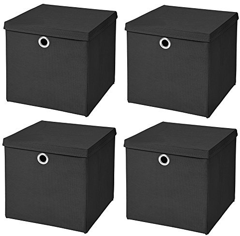 Stick&Shine 4x Aufbewahrungs Korb Schwarz Faltbox 33 x 33 x 33 cm Regalkorb faltbar mit Deckel