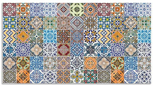 ARTland Spritzschutz Küchenrückwand aus Alu für Küche Herd Spüle 120x65 cm (BxH) mit Motiv Fliesenmuster Abstrakt Landhaus Fliesenoptik Orient Bunt T9OM