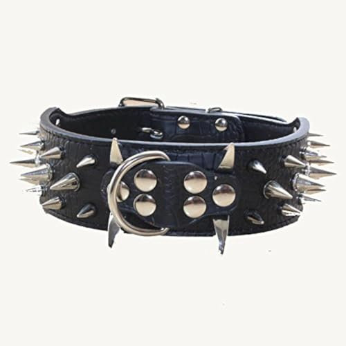 Haoyueer Hundehalsband mit Spitzen Nieten, 5,1 cm breit, stilvolles Lederhalsband für mittelgroße und große Hunde, Pitbull, Labrador, Boxer Rottweiler, Deutscher Schäferhund, Schwarz, M