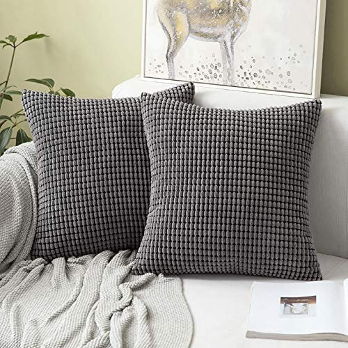 MIULEE 2er Set Kissenbezüge Kordsamt Dekokissen Kissenbezug Sofakissen Dekorativ Couchkissen Kissenhülle Bezug Weich für Wohnzimmer Schlafzimmer 26x26 Inch, 65x65 cm Grau