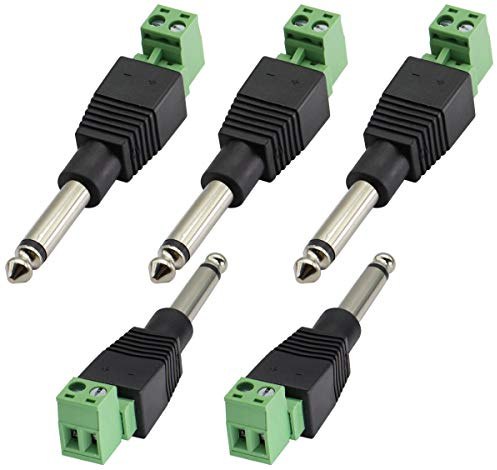 AAOTOKK 6,35 mm à Vis Bornier Connecteur,6,35 mm (1/4)TS Mono Mâle à 2 Broches/Voies Femelle Boulon à Vis Connecteurs Audio Auxiliaires Enfichables Microphone/Haut-Parleur Sans Soudure(5 Pack)