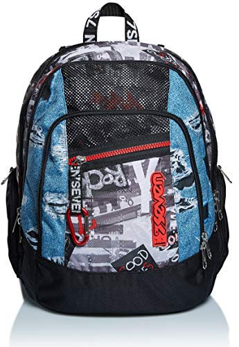 Seven Backpack, Advanced, URBAN ROCK Knapsack Padded School Bag, Book Bag, One Size for Teen, Girls&Boys, Large Capacity, For School, Sport & Free Time, Laptop Sleeve, Italian Design, black/white