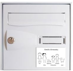 Plaque de maison Family personnalisée avec 6 membres pour boite aux lettres - Format 12x8 cm - Couleur blanche/noire