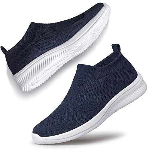 vibdiv Zapatos Planos Caminar Mujer Zapatillas Casual Zapatos Diarios sin Cordones Ligeros Cómodos Azul Marino 38