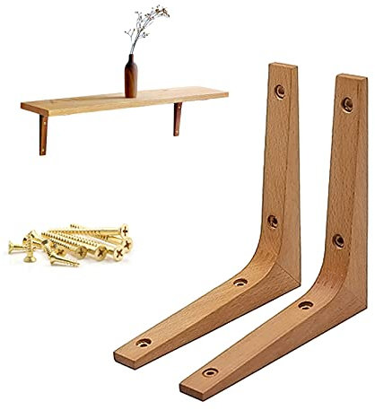 Équerre Étagère Bois Design Supports Étagères Flottante, Bois Massif Support d'angle Brace, Equerre Etagere Murale, Construction en Bois Stable, avec des Vis en Laiton, Équerre De Fixation 2 Pcs